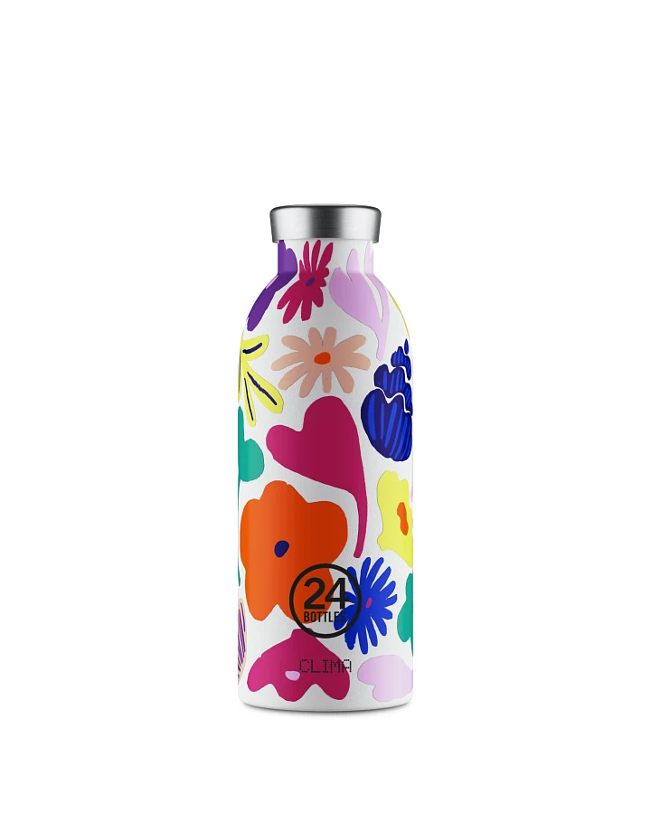 Thermos Trinkflasche aus Edelstahl 500 ml, Multicolor, mit Blumenmuster, personalisierbar, Clima Bottle Acqua Fiorita - 24Bottles