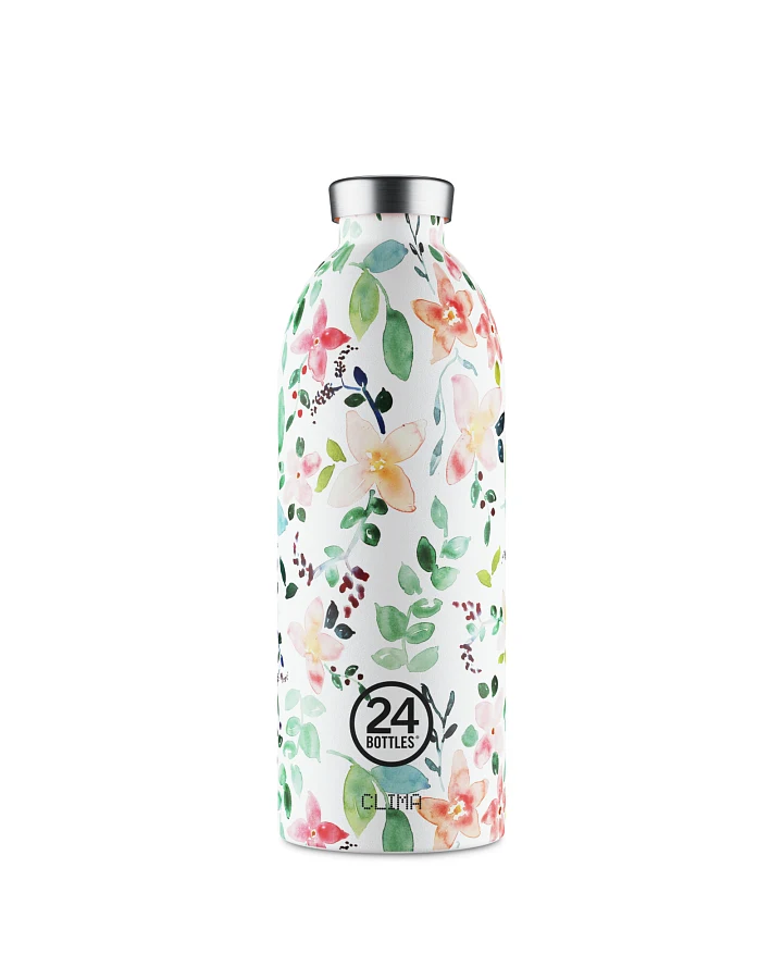Thermos Trinkflasche aus Edelstahl 850 ml, weiss, mit Blumenmuster, Clima Bottle Little Buds - 24Bottles