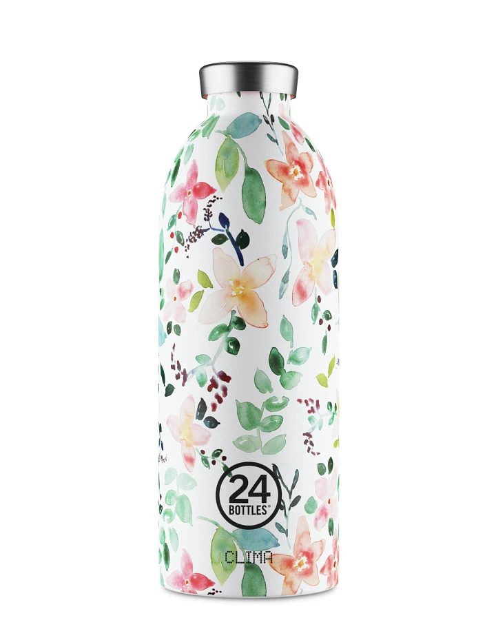 Thermos Trinkflasche aus Edelstahl 850 ml, weiss, mit Blumenmuster, Clima Bottle Little Buds - 24Bottles