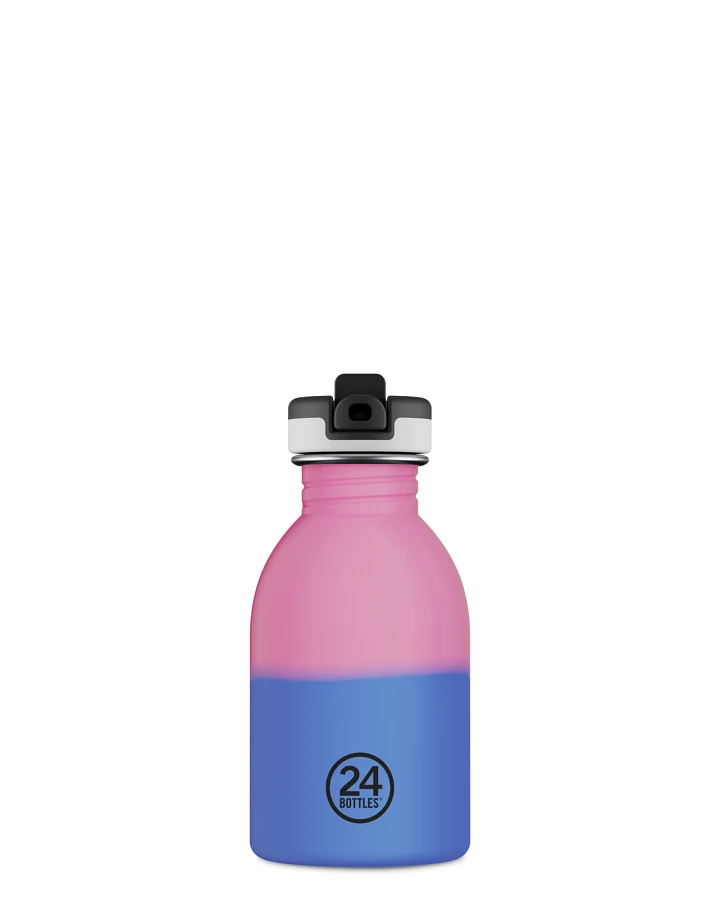 Kinderwasserflasche Edelstahl mit Strohhalm, BPA-frei 250 ml, pink, wechselt die Farbe bei Kälte, personalisierbar, Kids Bottle REactive II Pink/Blue