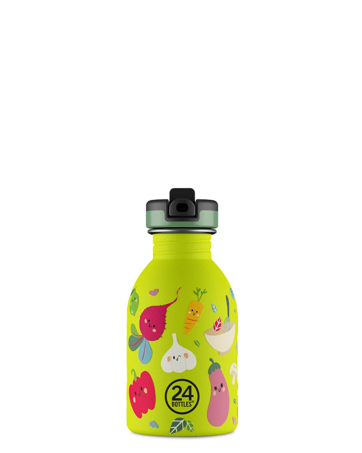 Kinderwasserflasche Edelstahl mit Strohhalm, BPA-frei 250 ml, grün, personalisierbar, Kids Bottle Veggie Friends - 24Bottles