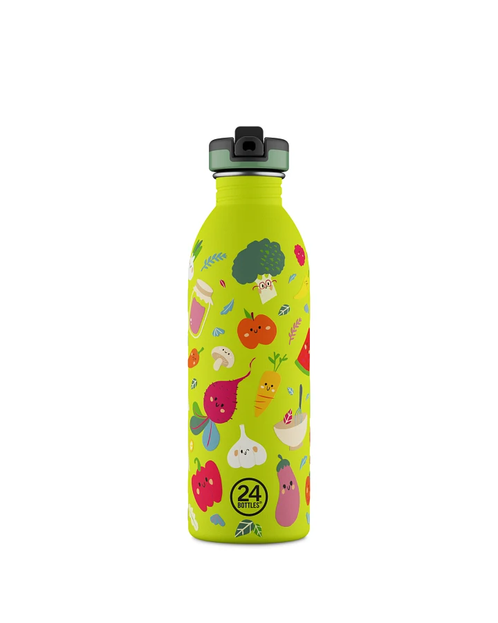 Kinderwasserflasche Edelstahl mit Strohhalm, BPA-frei 500 ml, grün, personalisierbar, Kids Bottle Veggie Friends - 24Bottles