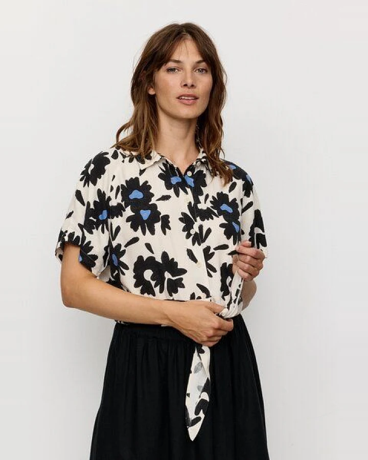 Damen Bluse aus Leinen und LENZING ECOVERO Viskose Mix - OCRA BLOOM - recolution