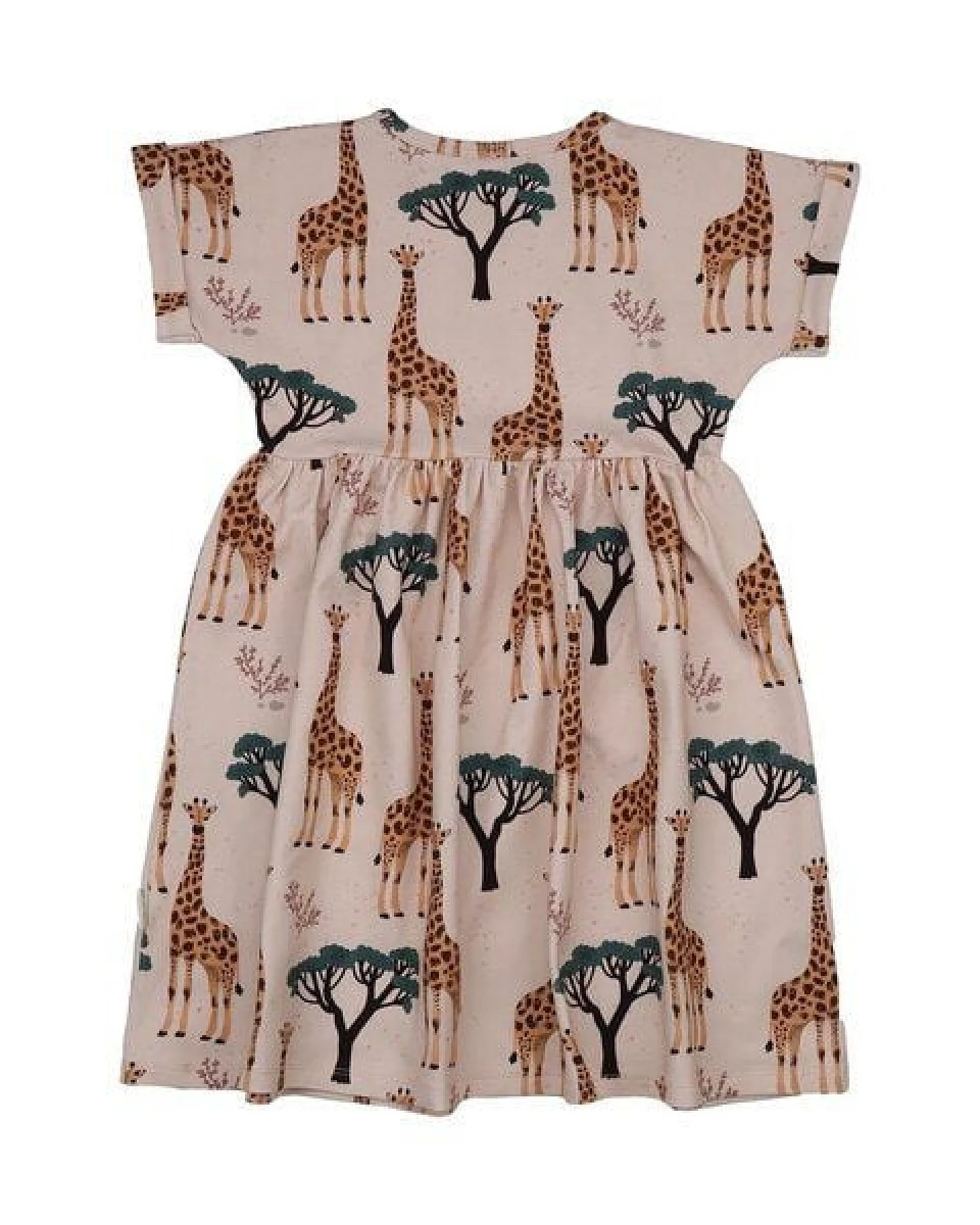 Kinder Kleid GOTS-zertifiziert aus Bio-Baumwolle, beige mit Giraffenprint, kurzarm, schwingender Rock – Walkiddy Giraffes-Dress, weich & bequem – Ansicht 4