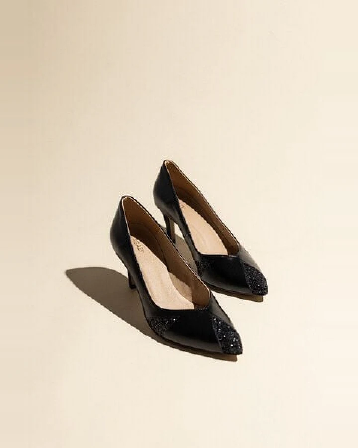 AGAZI IVO MIDI black and glitter – vegan high heels made of mushroom leather