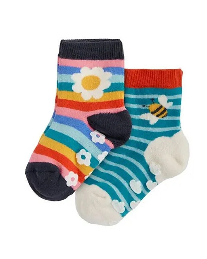 Frugi Stoppersocken Rainbow Daisy 2er Set Grippy Socks 2 Pack
