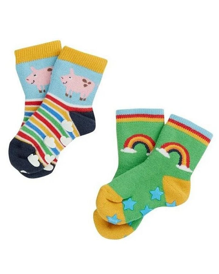 Frugi Stoppersocken Rainbow Farm 2er Set Grippy Socks 2 Pack