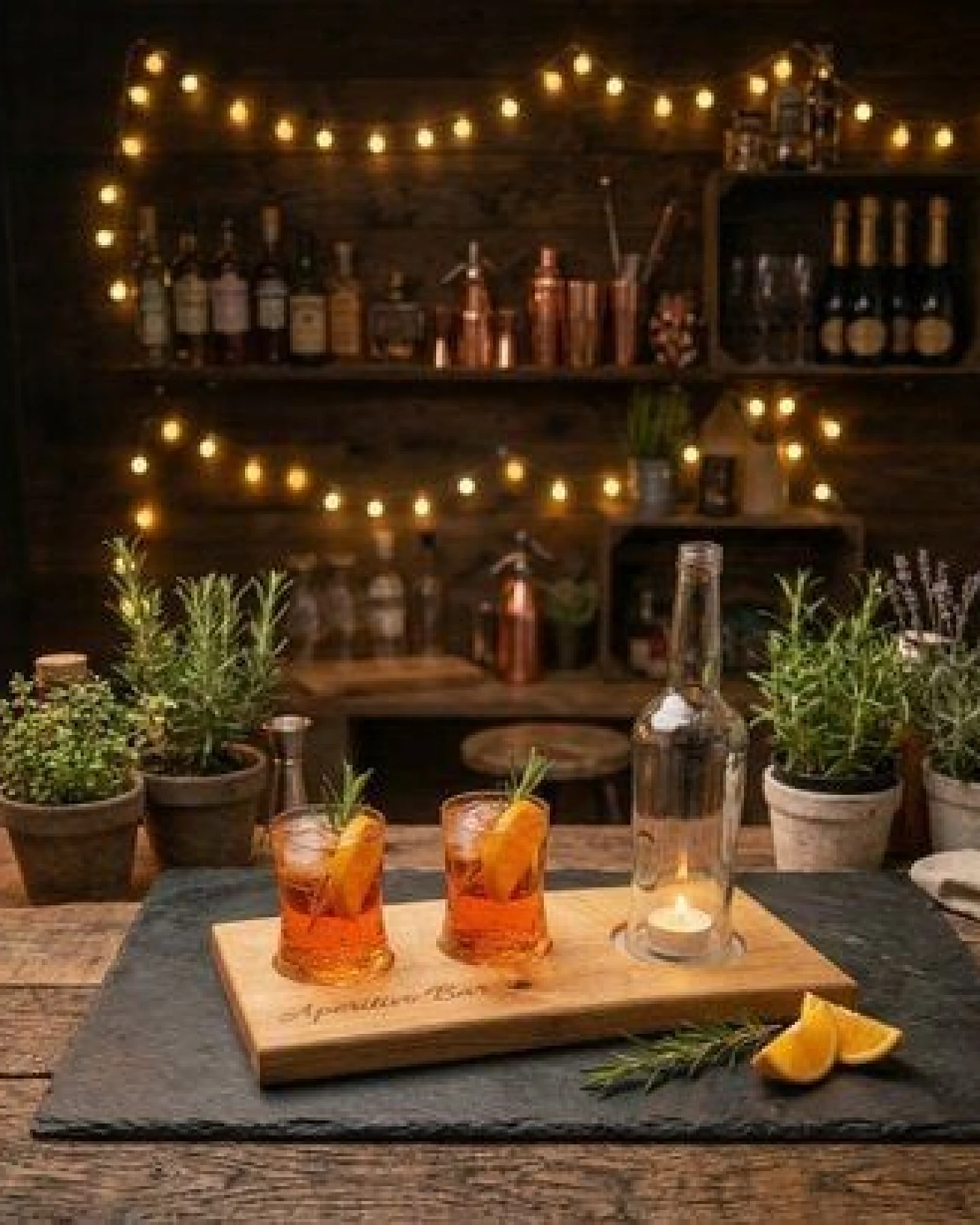 Portia by Callidus Designs Aperitivo Bar Servierbrett aus Eiche mit Naturkante, Aperol Spritz Brett mit Glasmulden, Aperitivo Set – Ansicht 4