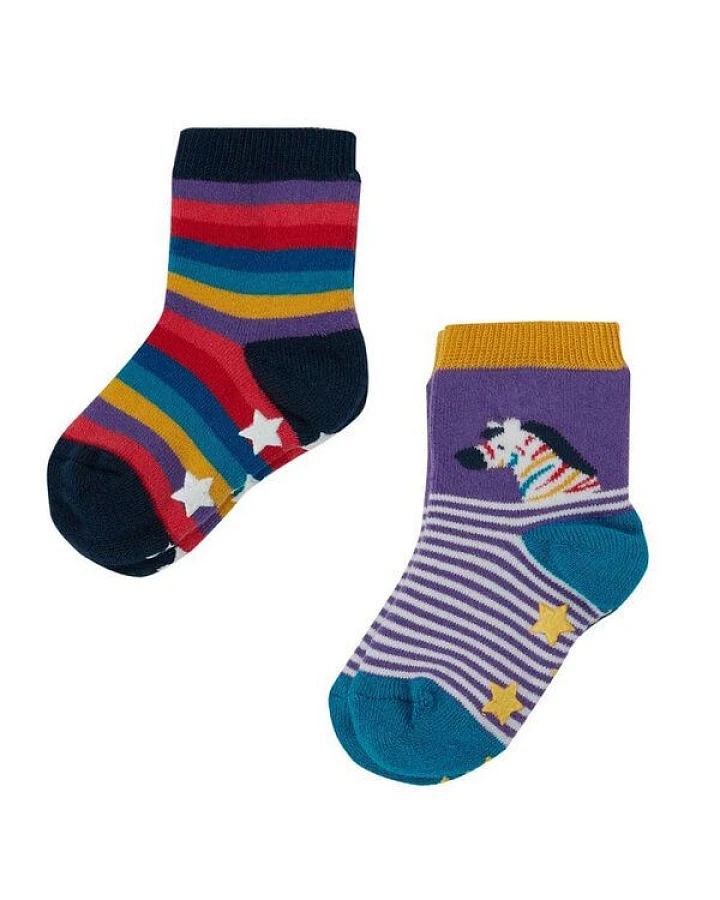 Frugi Stoppersocken Zebra und Rainbow 2er Set Grippy Socks 2 Pack