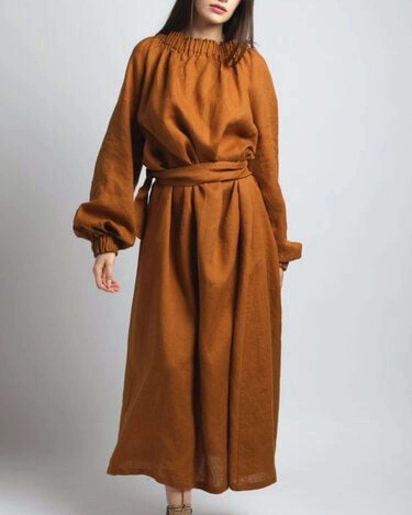 KNOTIUM ARIEL Maxi-Leinenkleid mit Ballonärmeln – Ansicht 2