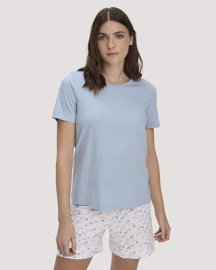 hessnatur Damen Pyjama PURE COTTON aus Bio-Baumwolle - blau - Größe 34