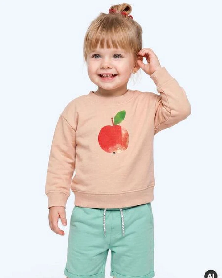 MELAdi Kinder Baby - Sweater aus Biobaumwolle - Apfel auf Creme Latte