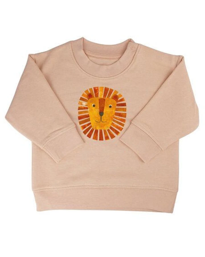 MELAdi Kinder Baby-Sweater aus Biobaumwolle - Löwe auf Creme Latte