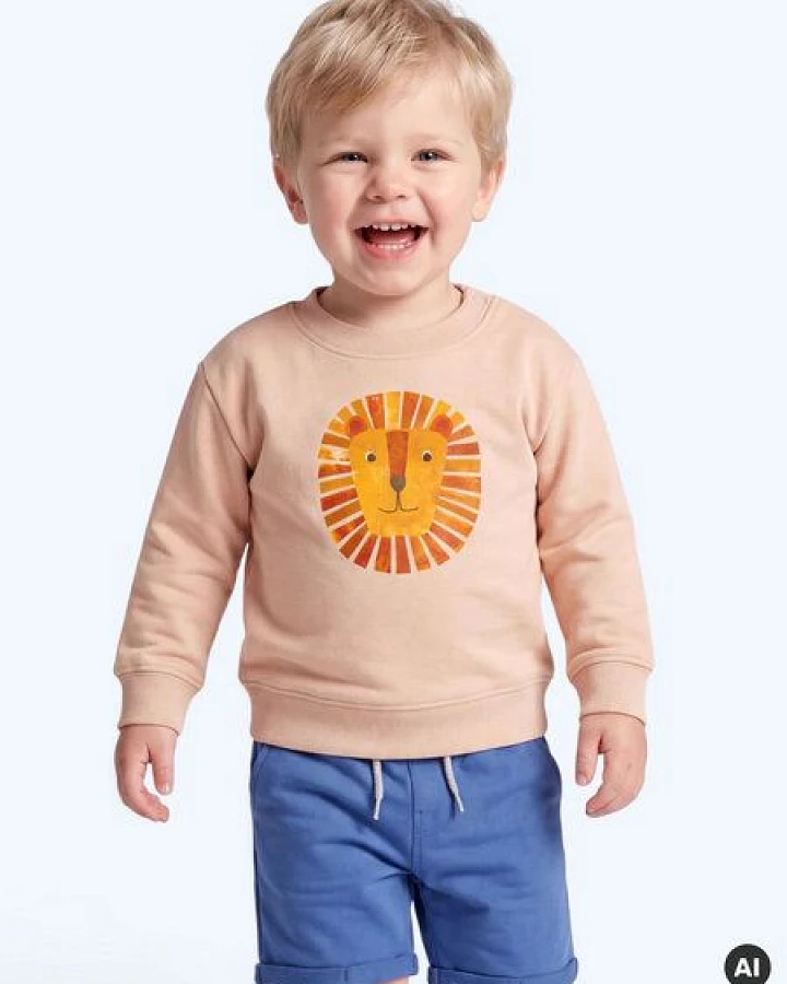 MELAdi Kinder Baby - Sweater aus Biobaumwolle - Löwe auf Creme Latte