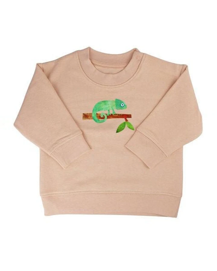 Meladi Kinder Baby - Sweater aus Biobaumwolle - Chamäleon auf Creme Latte