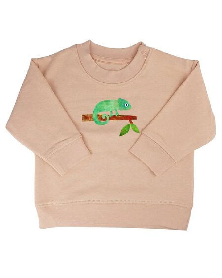 MELAdi Kinder Baby - Sweater aus Biobaumwolle - Chamäleon auf Creme Latte