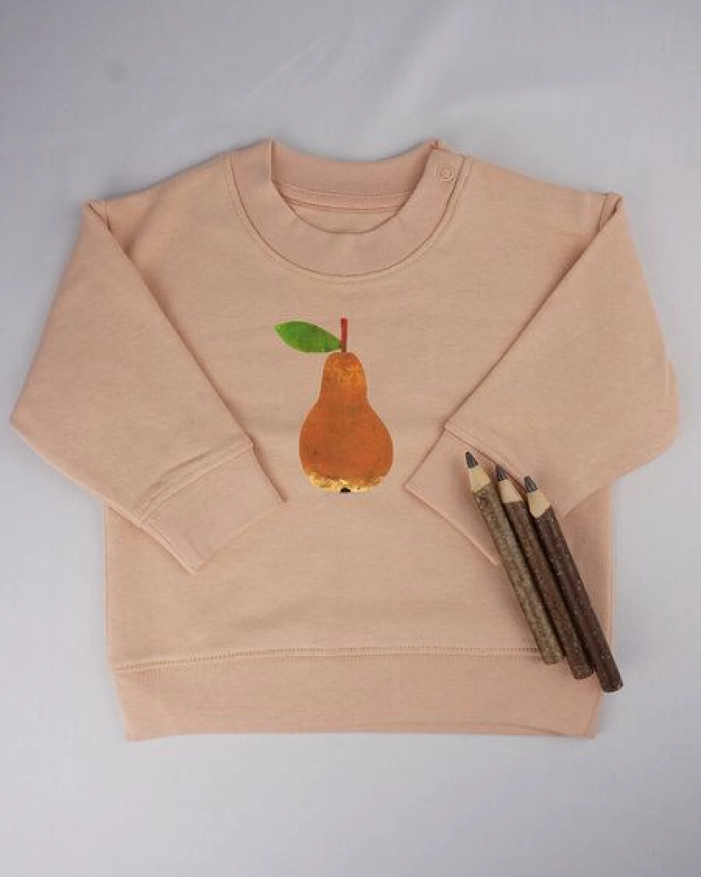 Meladi Kinder Baby - Sweater aus Biobaumwolle - Birne auf Creme Latte – Ansicht 3