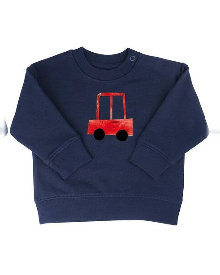 Meladi Kinder Baby - Sweater aus Biobaumwolle - Rotes Auto auf Navy Blue