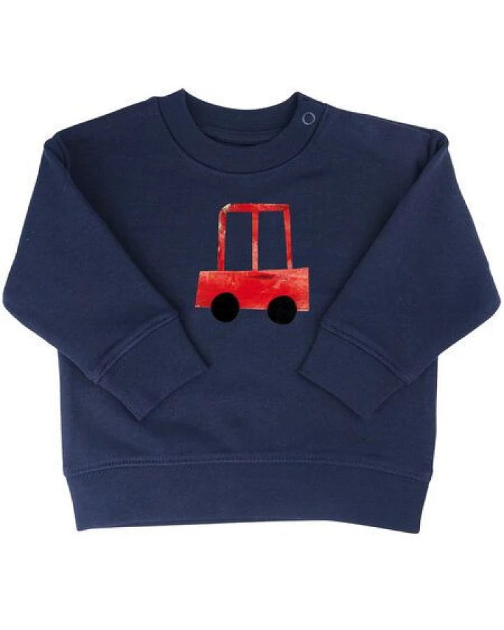 Meladi Kinder Baby - Sweater aus Biobaumwolle - Rotes Auto auf Navy Blue
