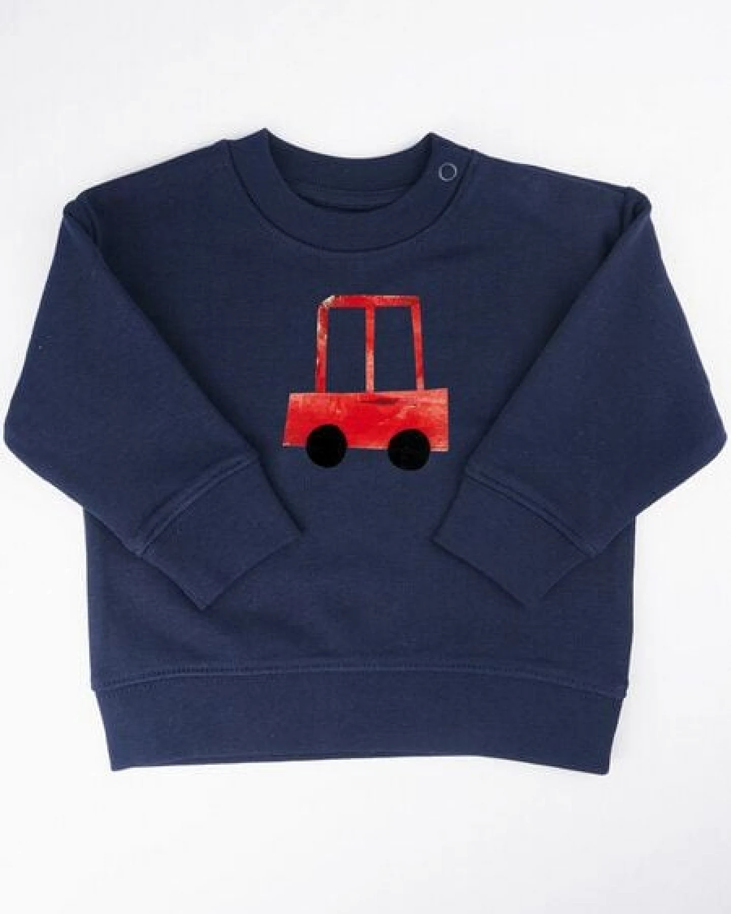 Meladi Kinder Baby - Sweater aus Biobaumwolle - Rotes Auto auf Navy Blue – Ansicht 3