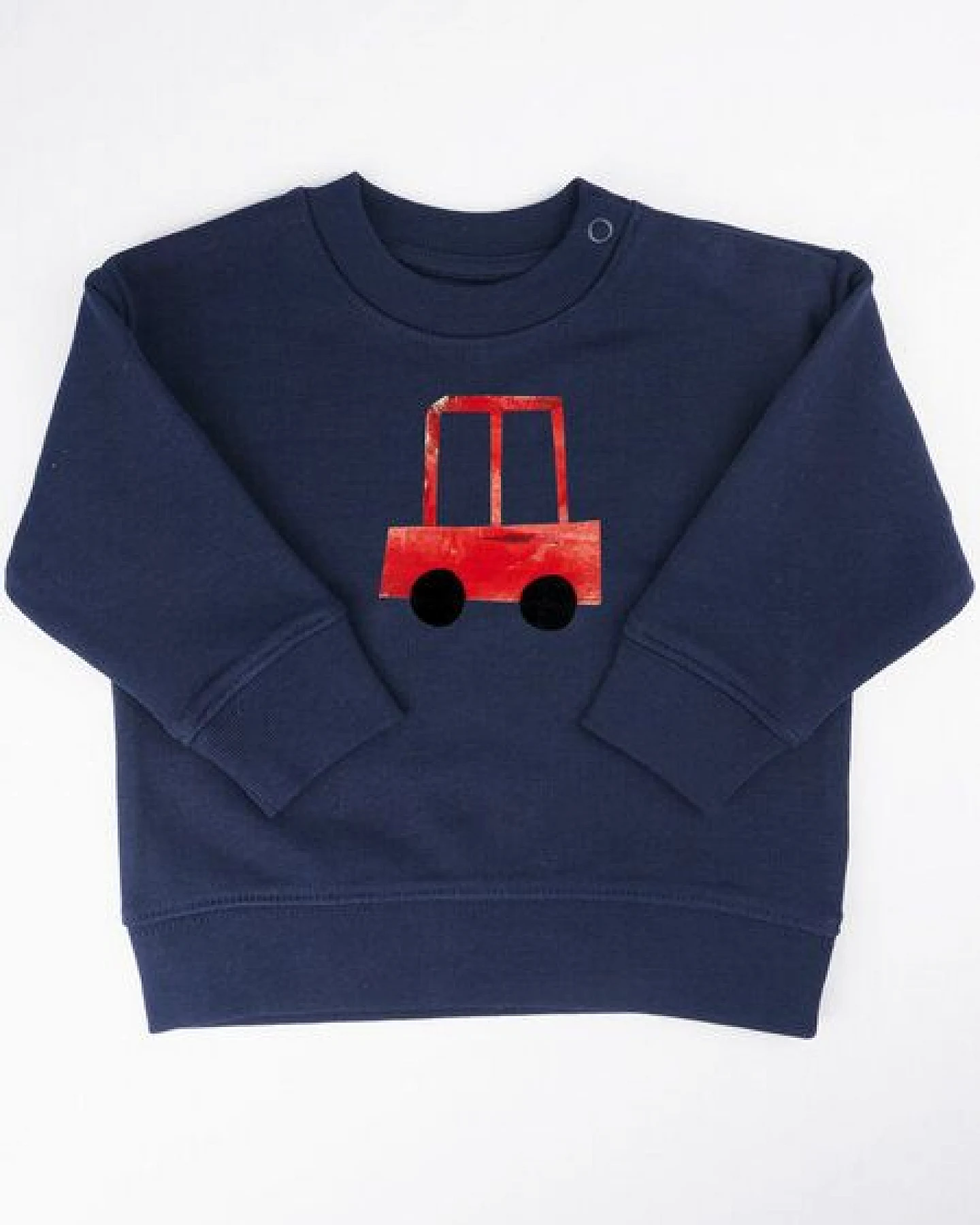 Meladi Kinder Baby - Sweater aus Biobaumwolle - Rotes Auto auf Navy Blue – Ansicht 3