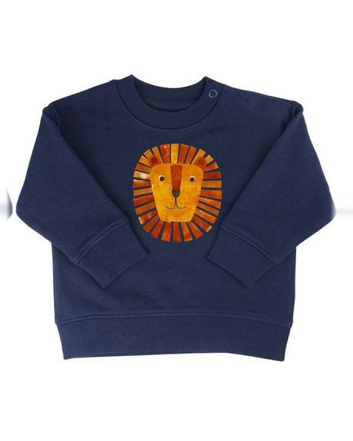 Meladi Kinder Baby - Sweater aus Biobaumwolle - Löwe auf Navy Blue