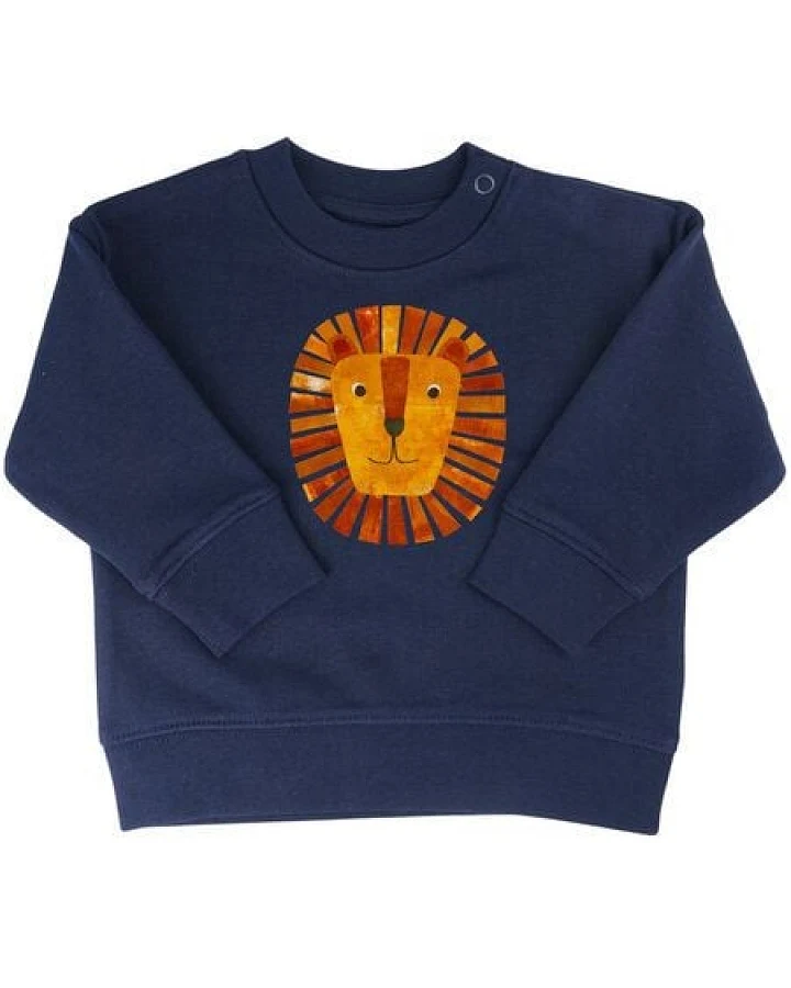 Meladi Kinder Baby - Sweater aus Biobaumwolle - Löwe auf Navy Blue