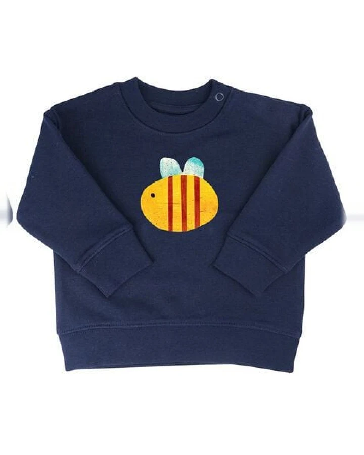Meladi Kinder Baby - Sweater aus Biobaumwolle - Biene auf Navy Blue