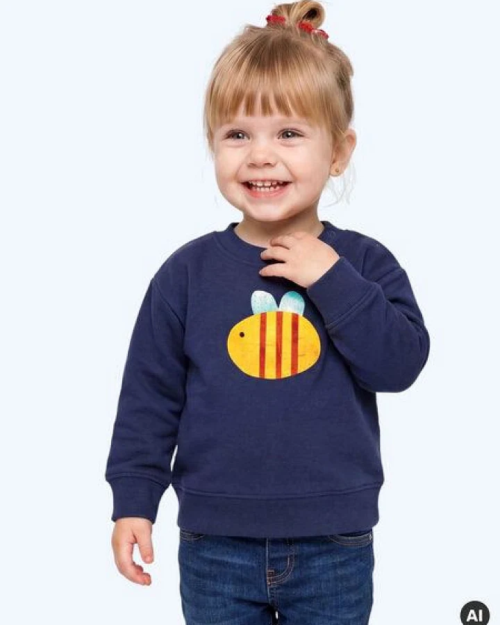 MELAdi Kinder Baby - Sweater aus Biobaumwolle - Biene auf Navy Blue