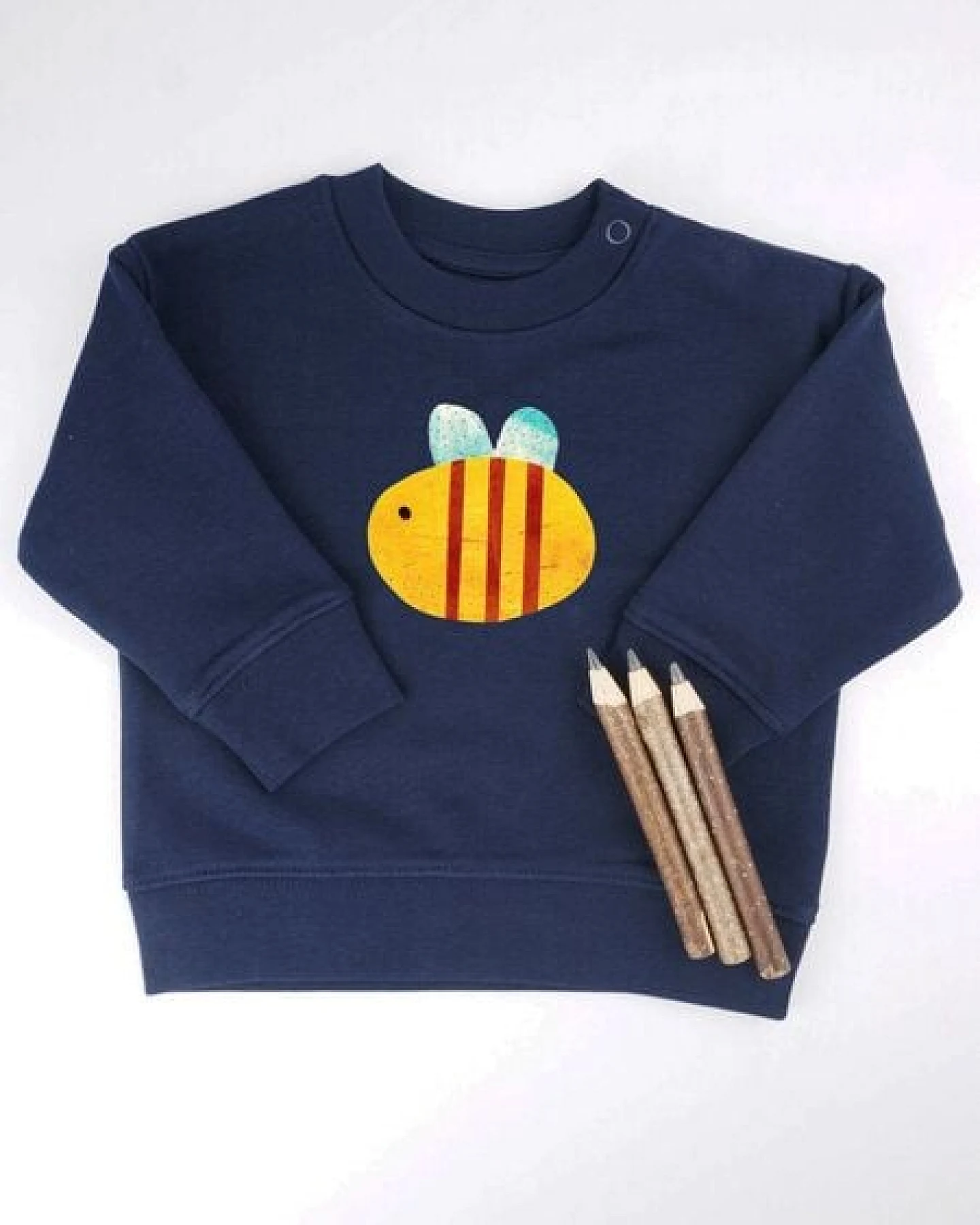 Meladi Kinder Baby - Sweater aus Biobaumwolle - Biene auf Navy Blue – Ansicht 3