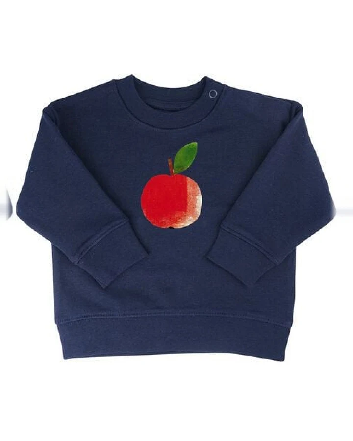 Meladi Kinder Baby - Sweater aus Biobaumwolle - Apfel auf Navy Blue