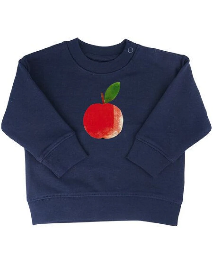 MELAdi Kinder Baby-Sweater aus Biobaumwolle - Apfel auf Navy Blue