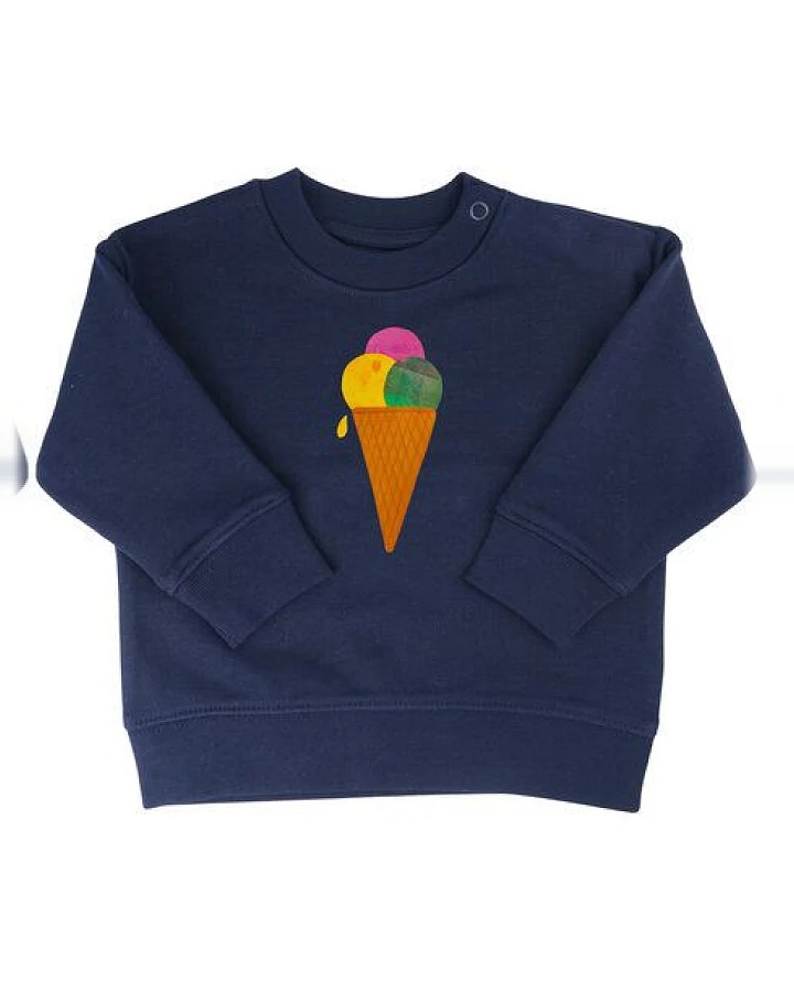 Meladi Kinder Baby - Sweater aus Biobaumwolle - Eiscreme auf Navy Blue