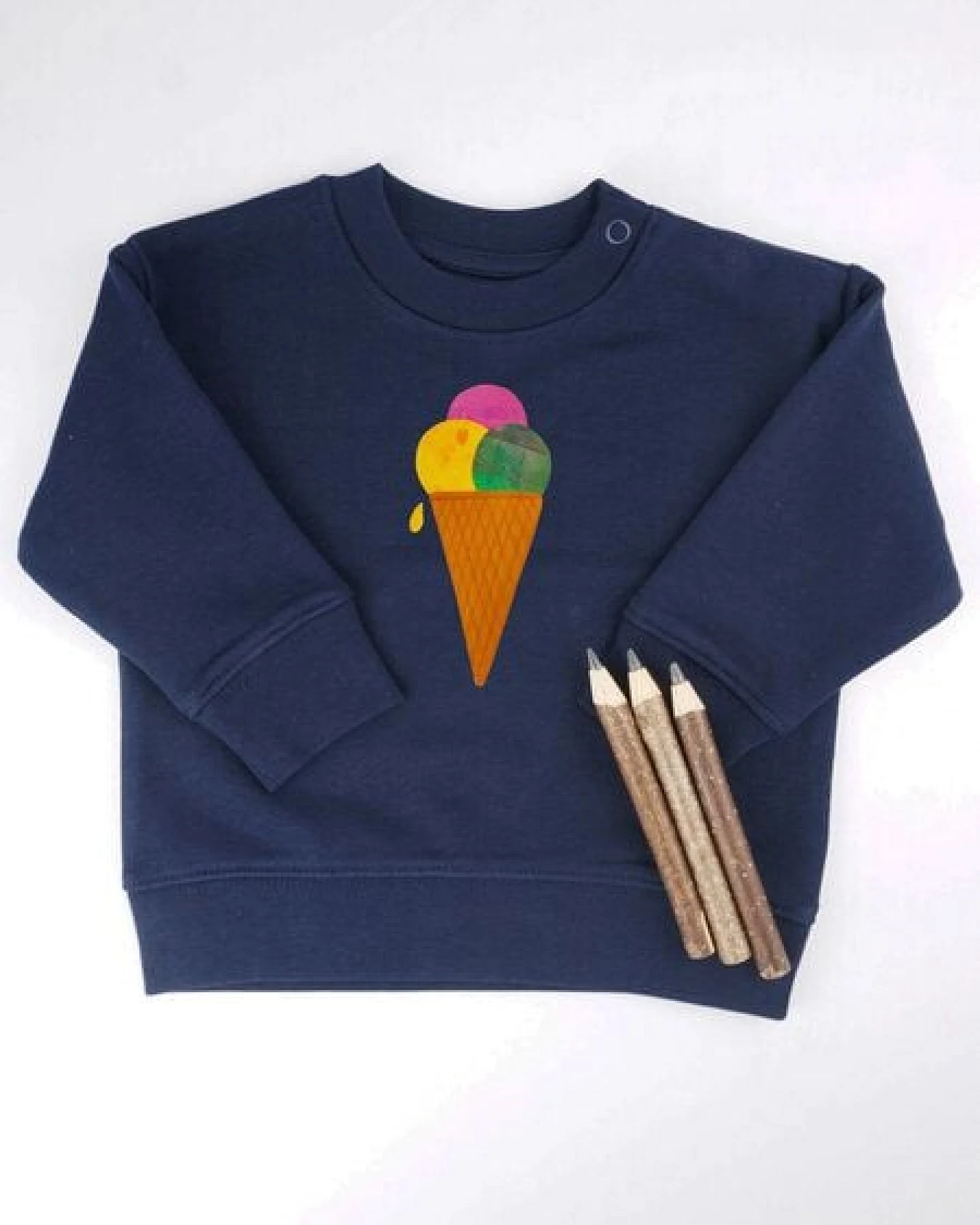 Meladi Kinder Baby - Sweater aus Biobaumwolle - Eiscreme auf Navy Blue – Ansicht 4