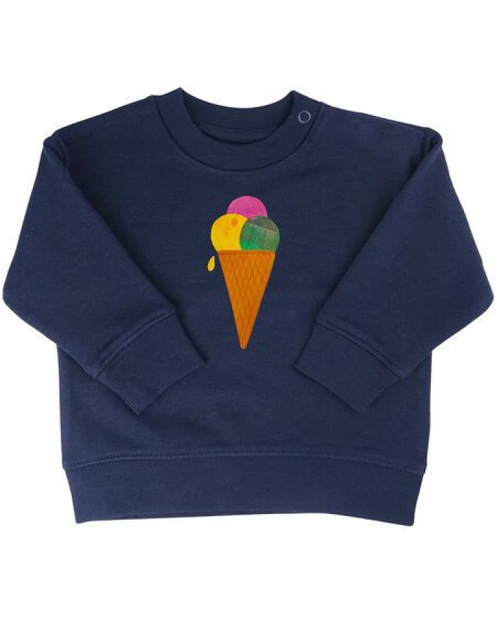 MELAdi Kinder Baby - Sweater aus Biobaumwolle - Eiscreme auf Navy Blue