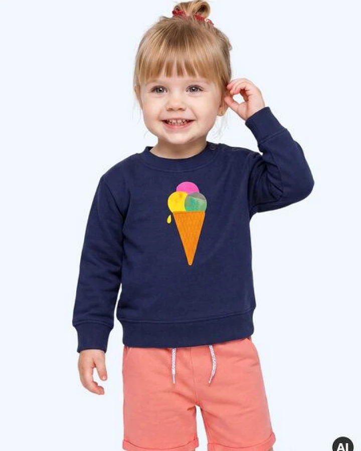 MELAdi Kinder Baby - Sweater aus Biobaumwolle - Eiscreme auf Navy Blue