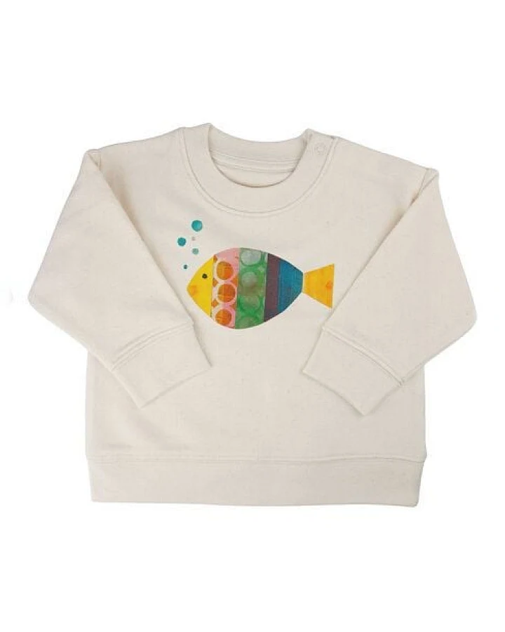 Meladi Kinder Baby - Sweater aus Biobaumwolle - Fisch auf Natural Raw