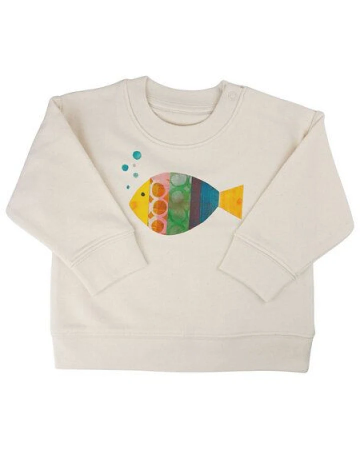 Meladi Kinder Baby - Sweater aus Biobaumwolle - Fisch auf Natural Raw