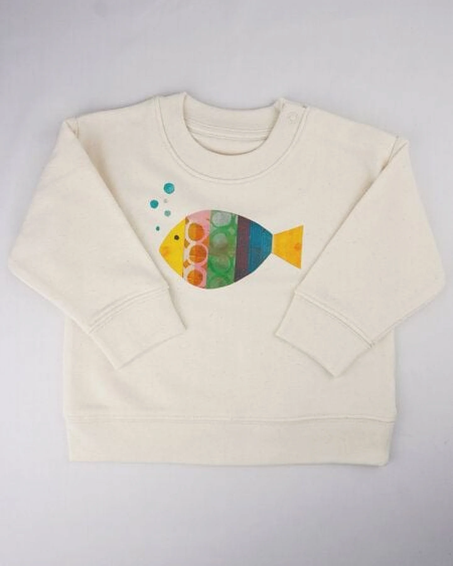 Meladi Kinder Baby - Sweater aus Biobaumwolle - Fisch auf Natural Raw – Ansicht 4