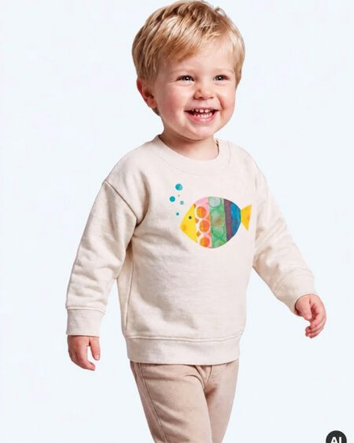 MELAdi Kinder Baby - Sweater aus Biobaumwolle - Fisch auf Natural Raw