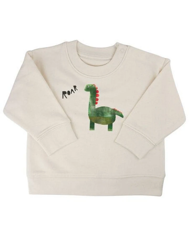MELAdi Kinder Baby - Sweater aus Biobaumwolle - Dino auf Natural Raw
