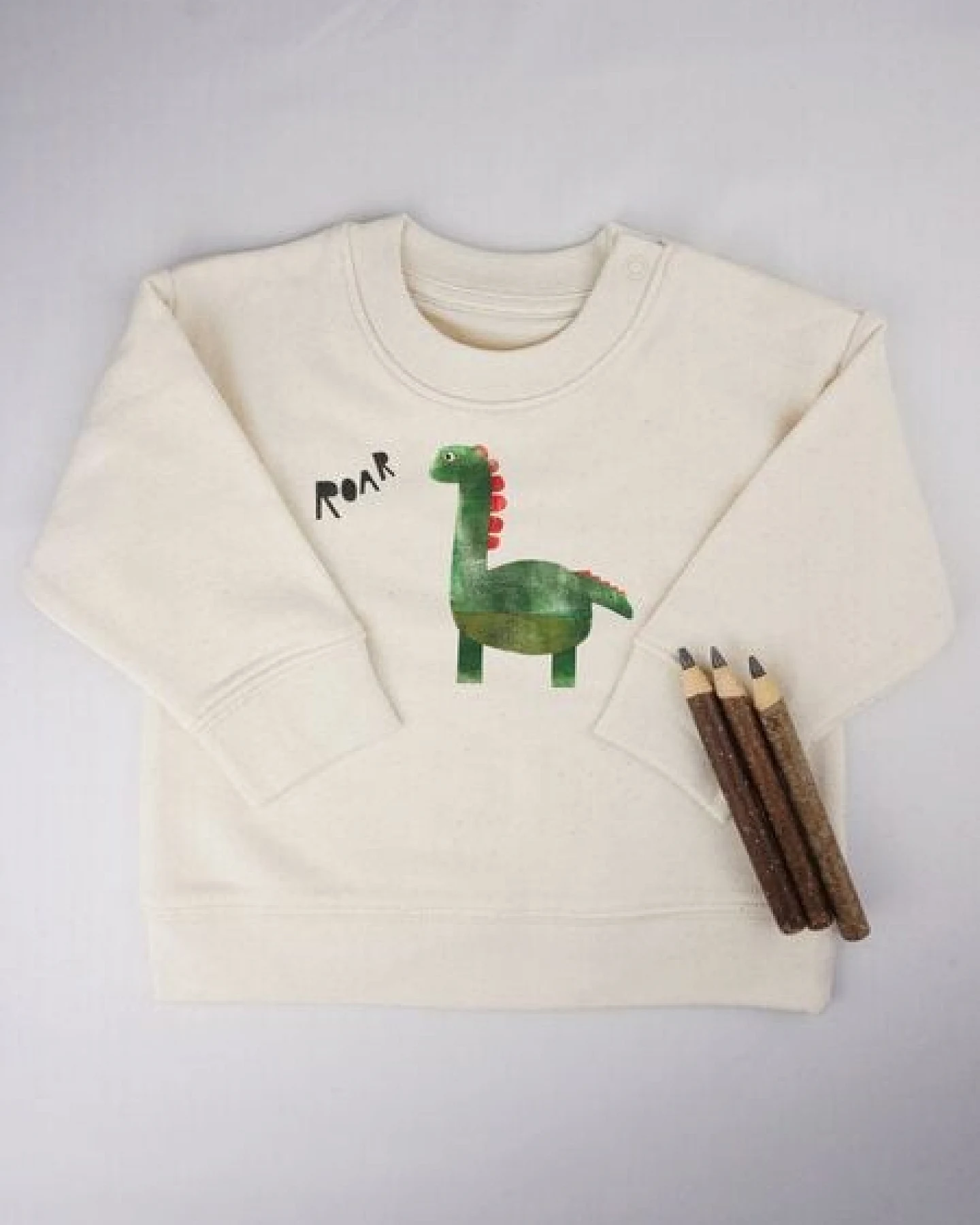 Meladi Kinder Baby - Sweater aus Biobaumwolle - Dino auf Natural Raw – Ansicht 3