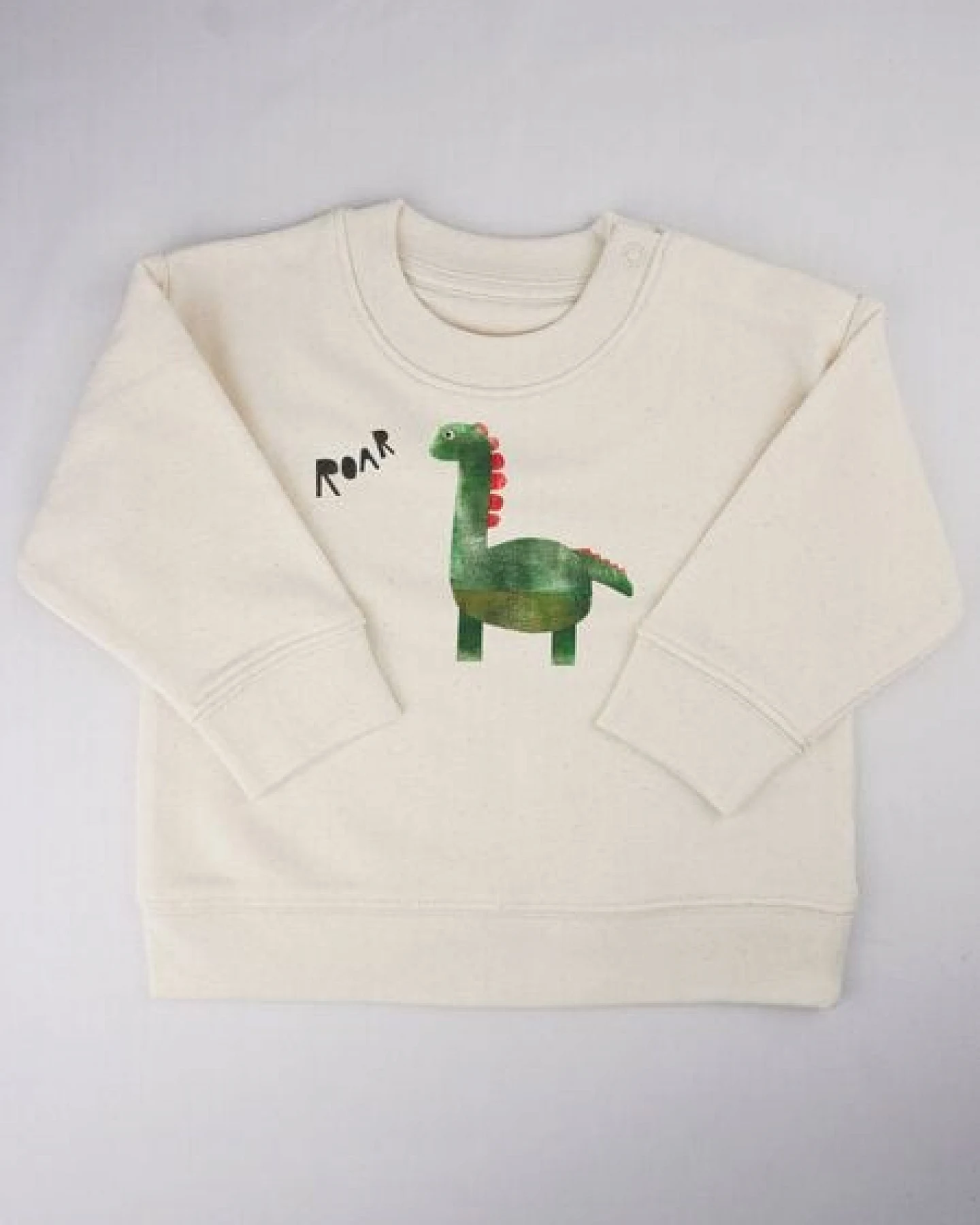 Meladi Kinder Baby - Sweater aus Biobaumwolle - Dino auf Natural Raw – Ansicht 4
