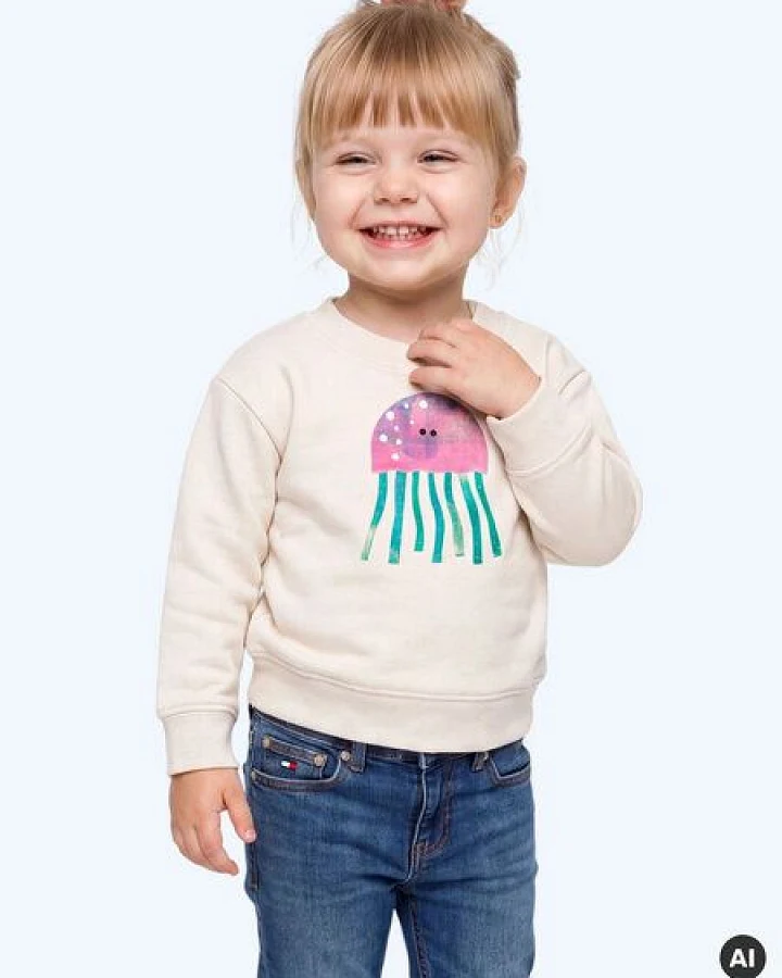 MELAdi Kinder Baby - Sweater aus Biobaumwolle - Qualle auf Natural Raw