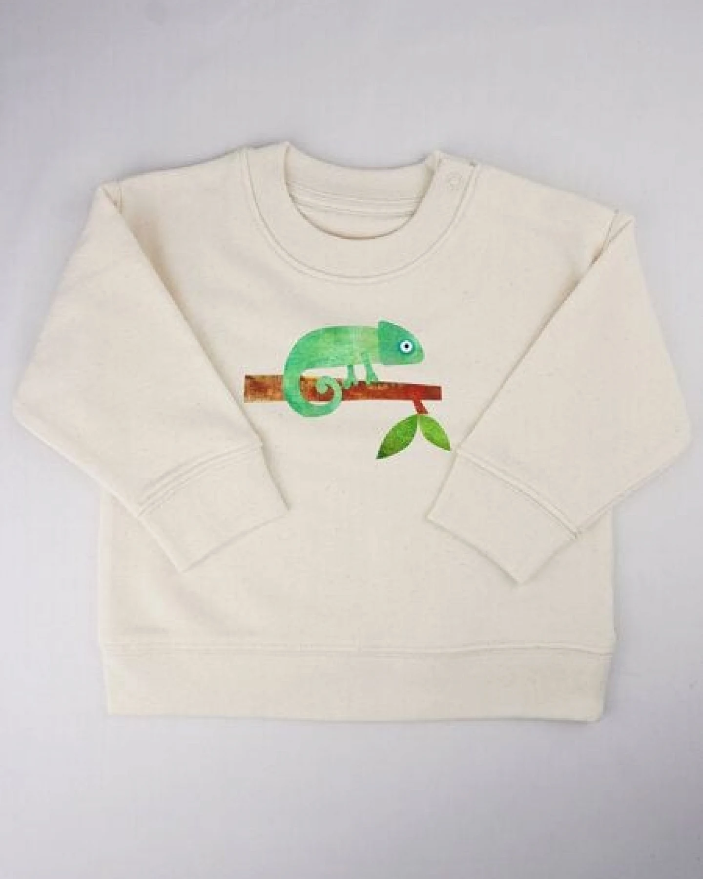 Meladi Kinder Baby - Sweater aus Biobaumwolle - Chamäleon auf Creme Latte – Ansicht 4