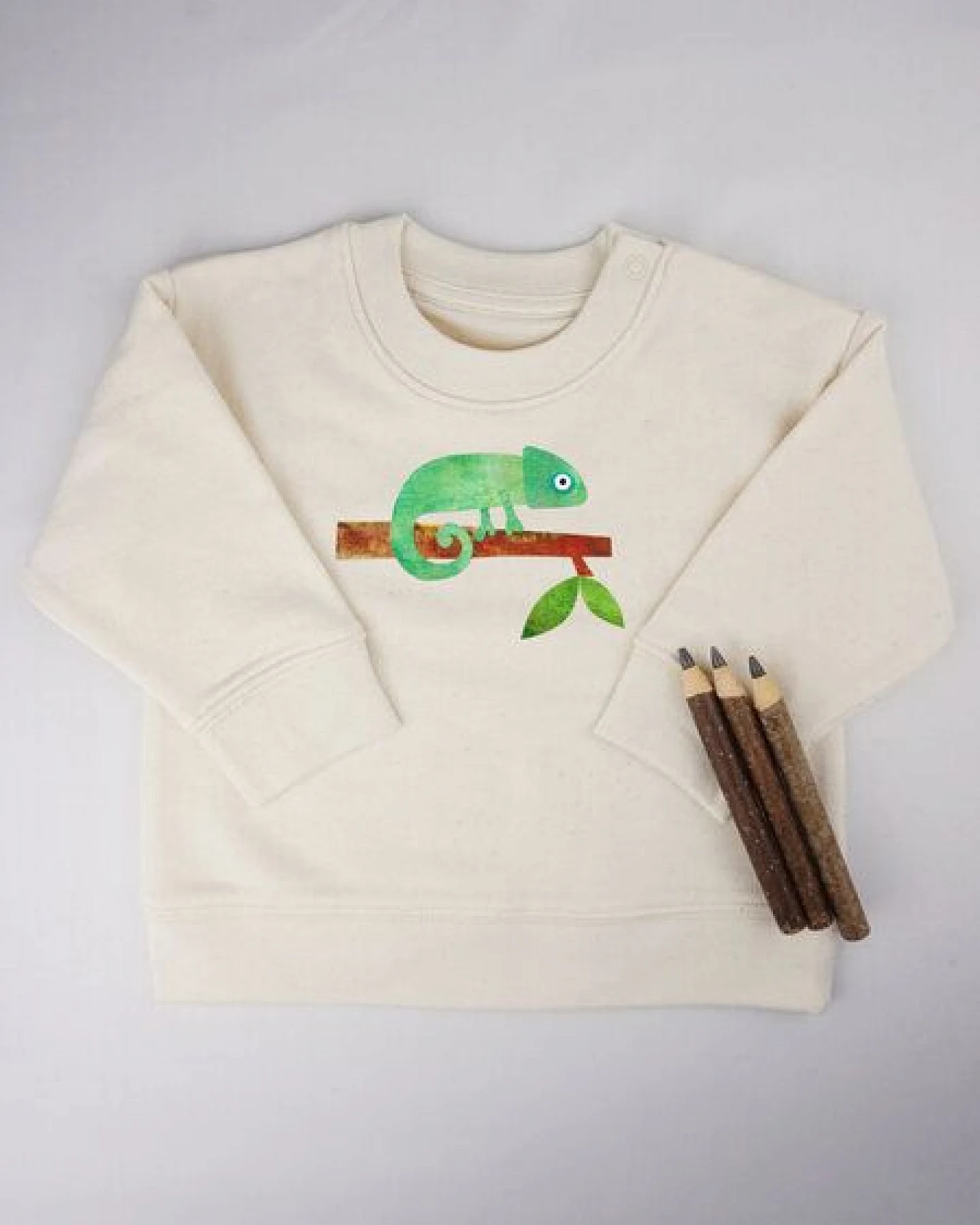 MELAdi Kinder Baby - Sweater aus Biobaumwolle - Chamäleon auf Natural Raw – Ansicht 3