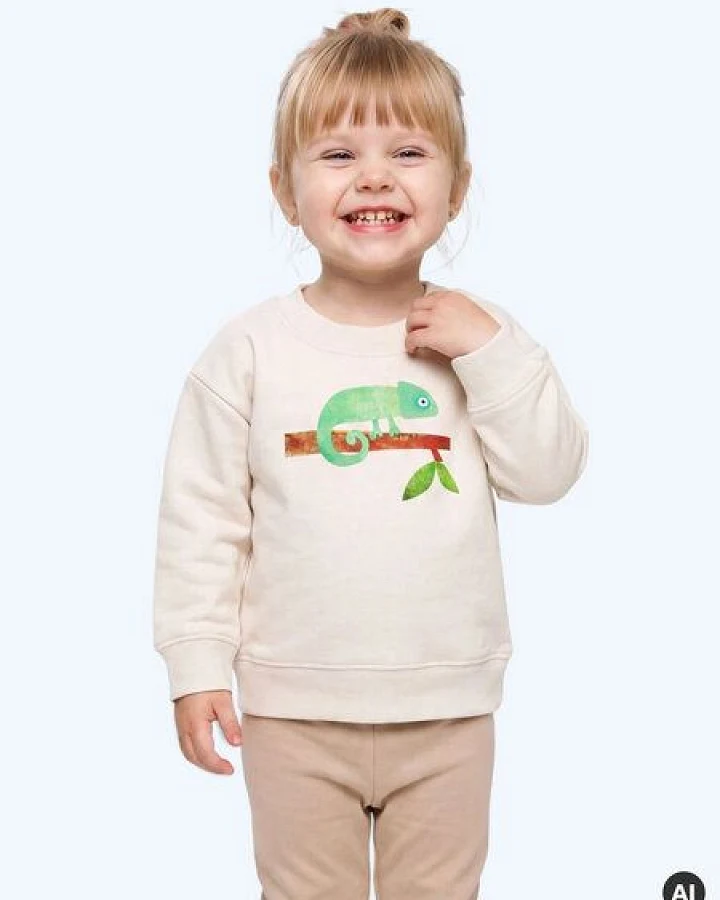 MELAdi Kinder Baby - Sweater aus Biobaumwolle - Chamäleon auf Natural Raw