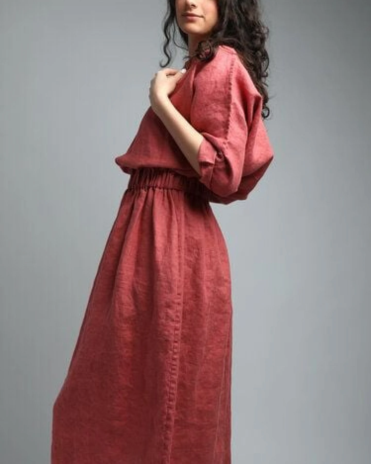 KNOTIUM JOURNEY Midi-Leinenkleid mit elastischem Bund – Ansicht 2