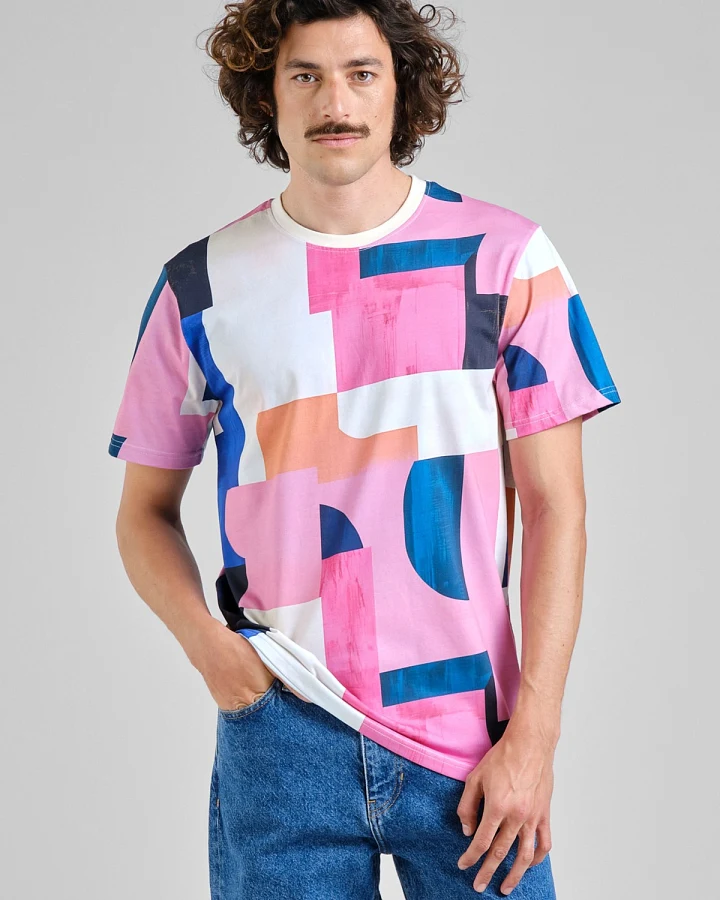 T-Shirt Stockholm Abstract Block Multi Color Rosa