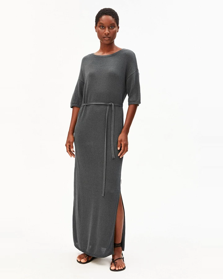 Strickkleid Maxi Linen Blend Grau